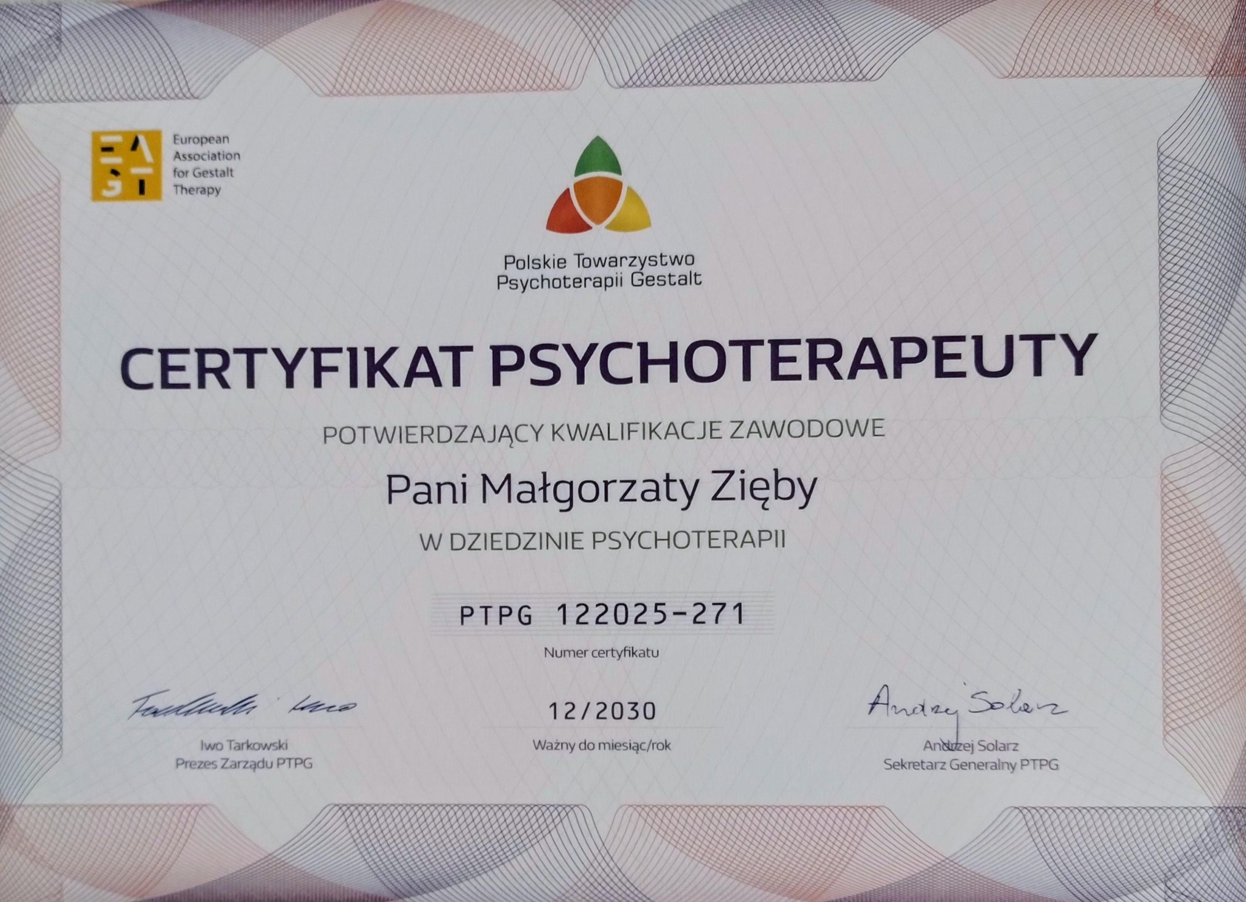 PTPG certyfikat